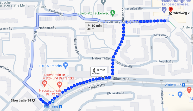 Route vom haupthaus zum MAv Büro